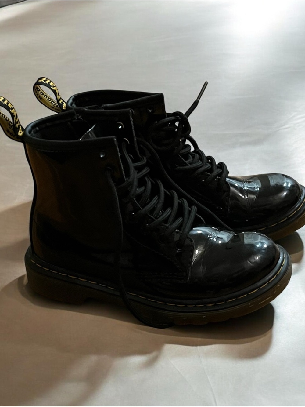 Dr. Martens Black Patent Leather Kids Lace-Up Boots